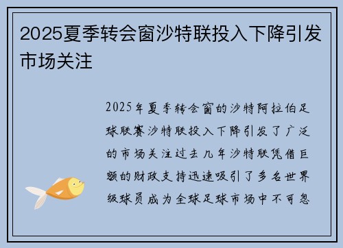 2025夏季转会窗沙特联投入下降引发市场关注