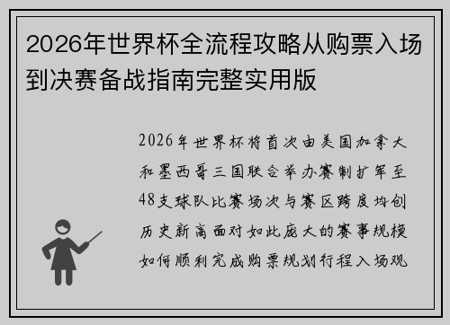 2026年世界杯全流程攻略从购票入场到决赛备战指南完整实用版